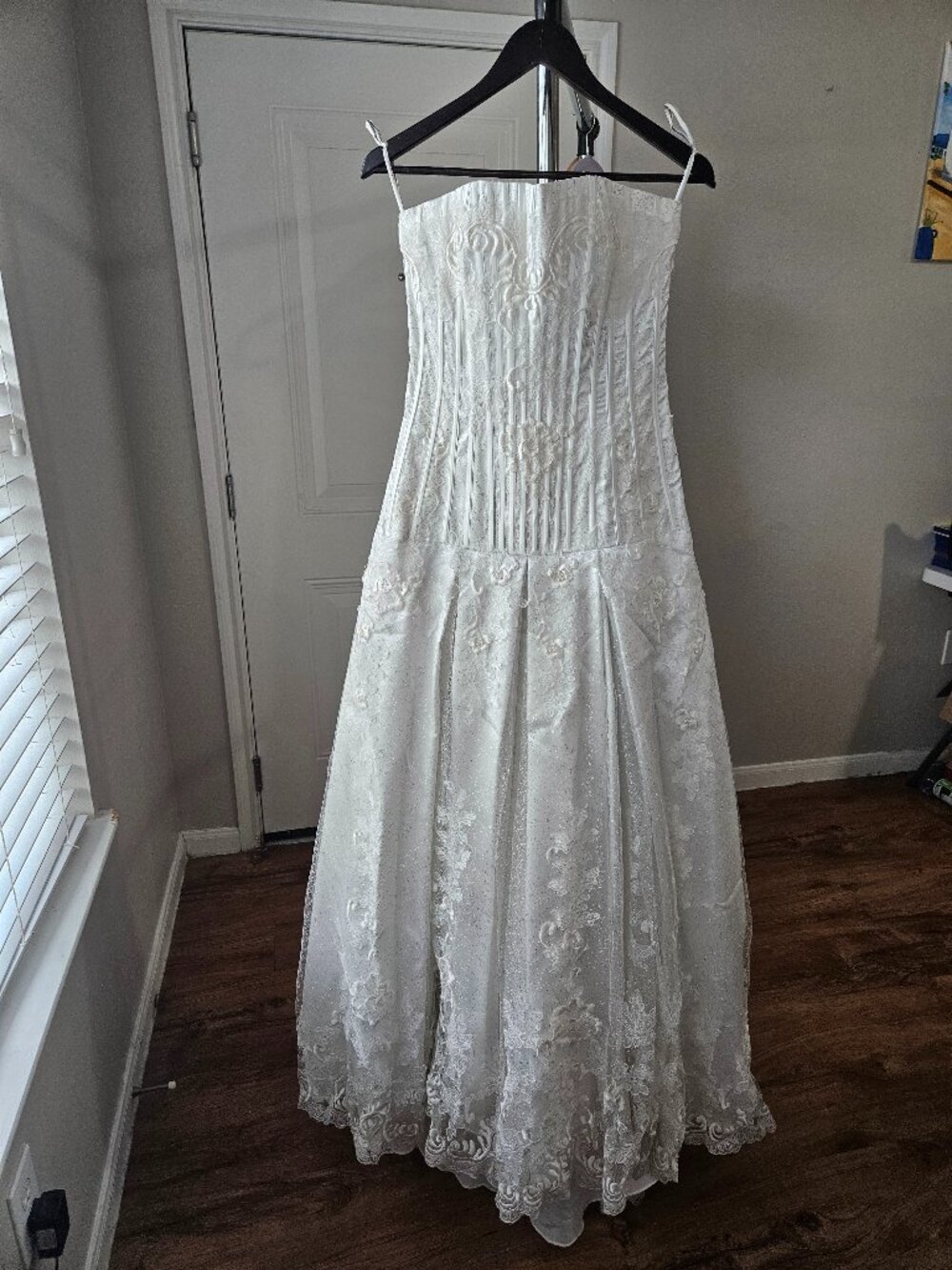 St. Pucchi Couture wedding dress silk embroidered pearls silver floral ballgown